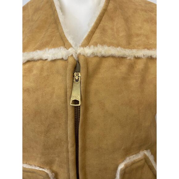 Vintage 1970s Faux Suede Zip Up Vest Jacket Shearling Lined / Women’s XS - Picture 7 of 7